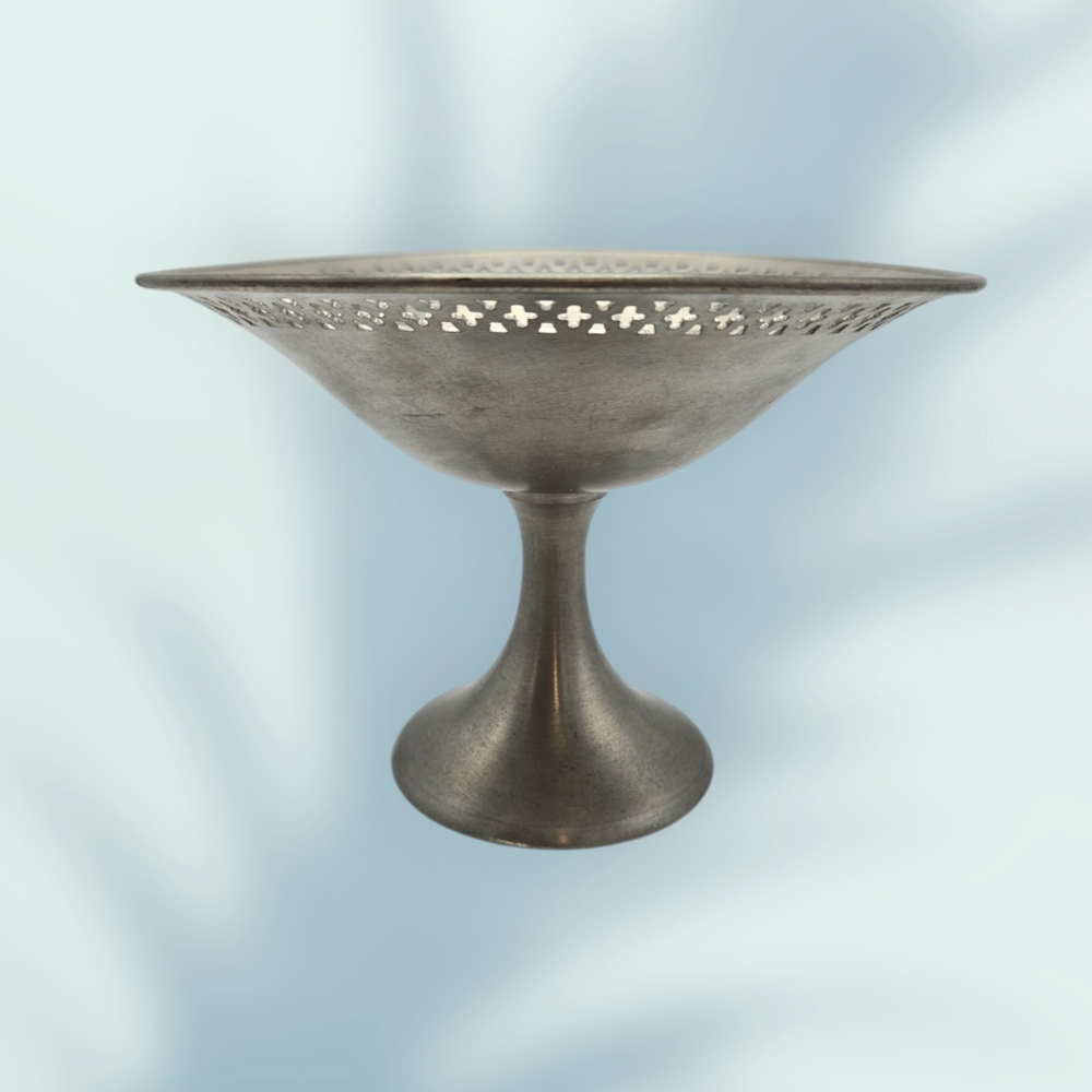 Vintage Pewter by Poole Reticulated Pedestal Dish #2199 Candy Dish Bowl